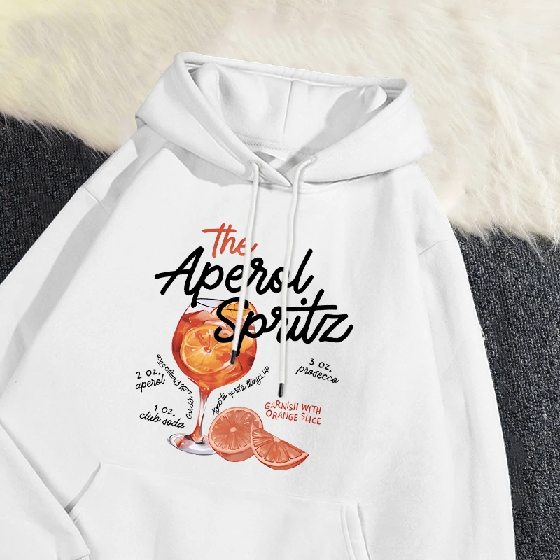 Winter Womans Hoodie The Aperol Spritz Retro Cocktail Printing Sweatshirt Loose Pocket Warm Fleece Pullover Kawaii Sportswear