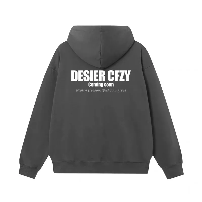 

Desier CFZY American Trendy Letter Fleece Hoodie Couple Loose Top Coat Autumn Winter Men Women Casual Streetwear
