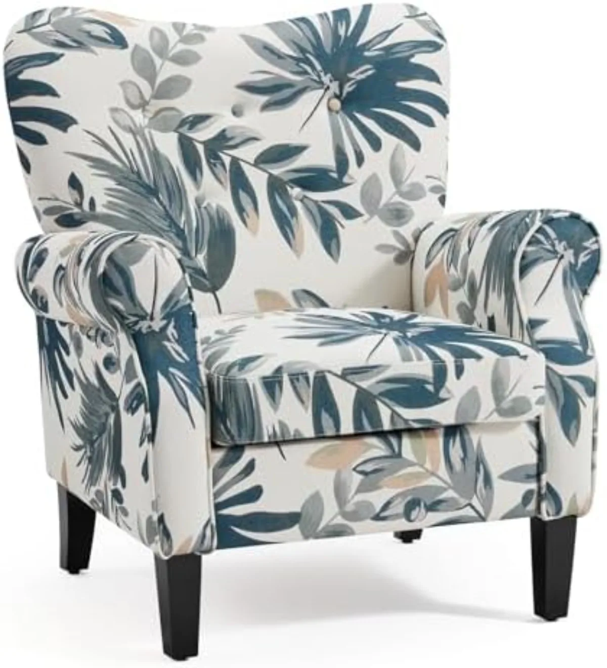 Modern Accent Chair,High Back Armchair,Upholstered Fabric Button Single Sofa with Wooden Legs for Living