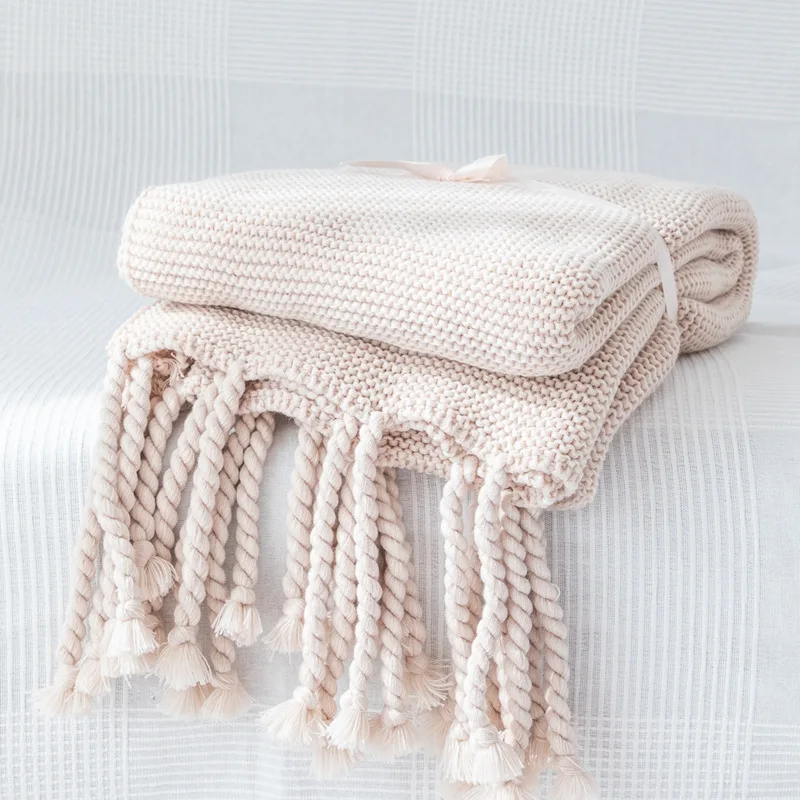 American coarse wool thread rod knitted tassel thread blanket thick shawl sofa decorative cover blanket blankets for beds