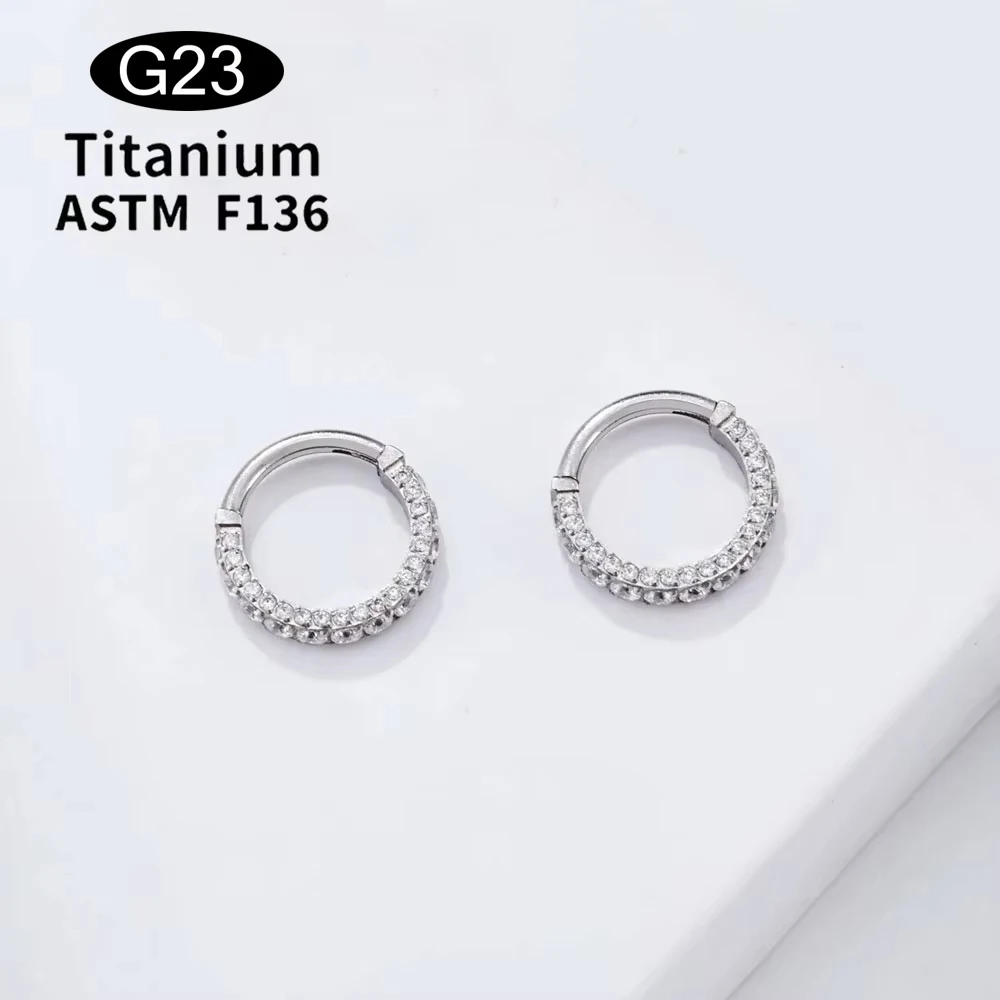G23 Titanium CZ Septum Clicker Hoop Nose Stud Hinged Segment Labret Ear Tragus Cartilage Daith Helix Piercing Nose Ring Jewelry