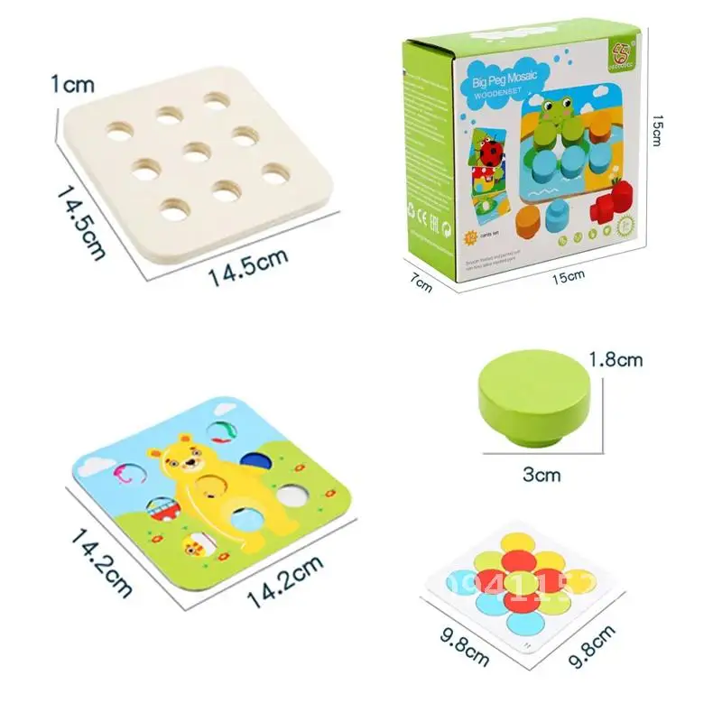 Mushroom Nail Art Puzzles Toy Kids Educational Mosaic Pegboard Toys Matching Game Puzzles Color Montessori Animal Wooden Buttons