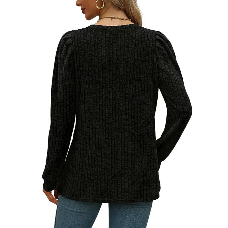 New Women's Fashionable Round Neck Bubble Sleeve Waist Cinched Top Loose Pullover Knitted Sweater