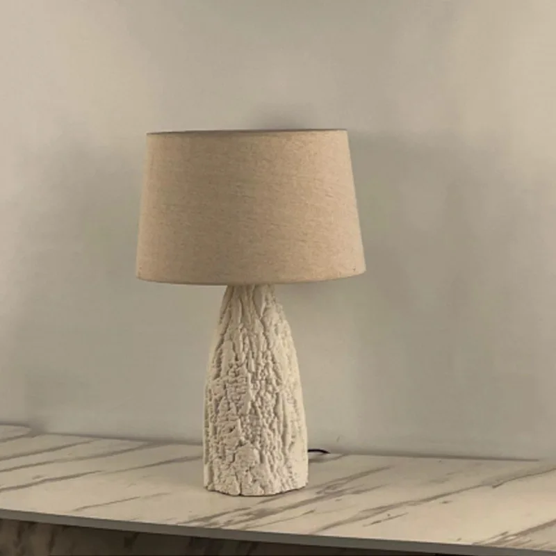 Elegant Wab-Sabi Ceramic Large Desk Lamp Soft Grey Fabric Shade Nordic Design Style Custom Packing Indoor Use Electric Power