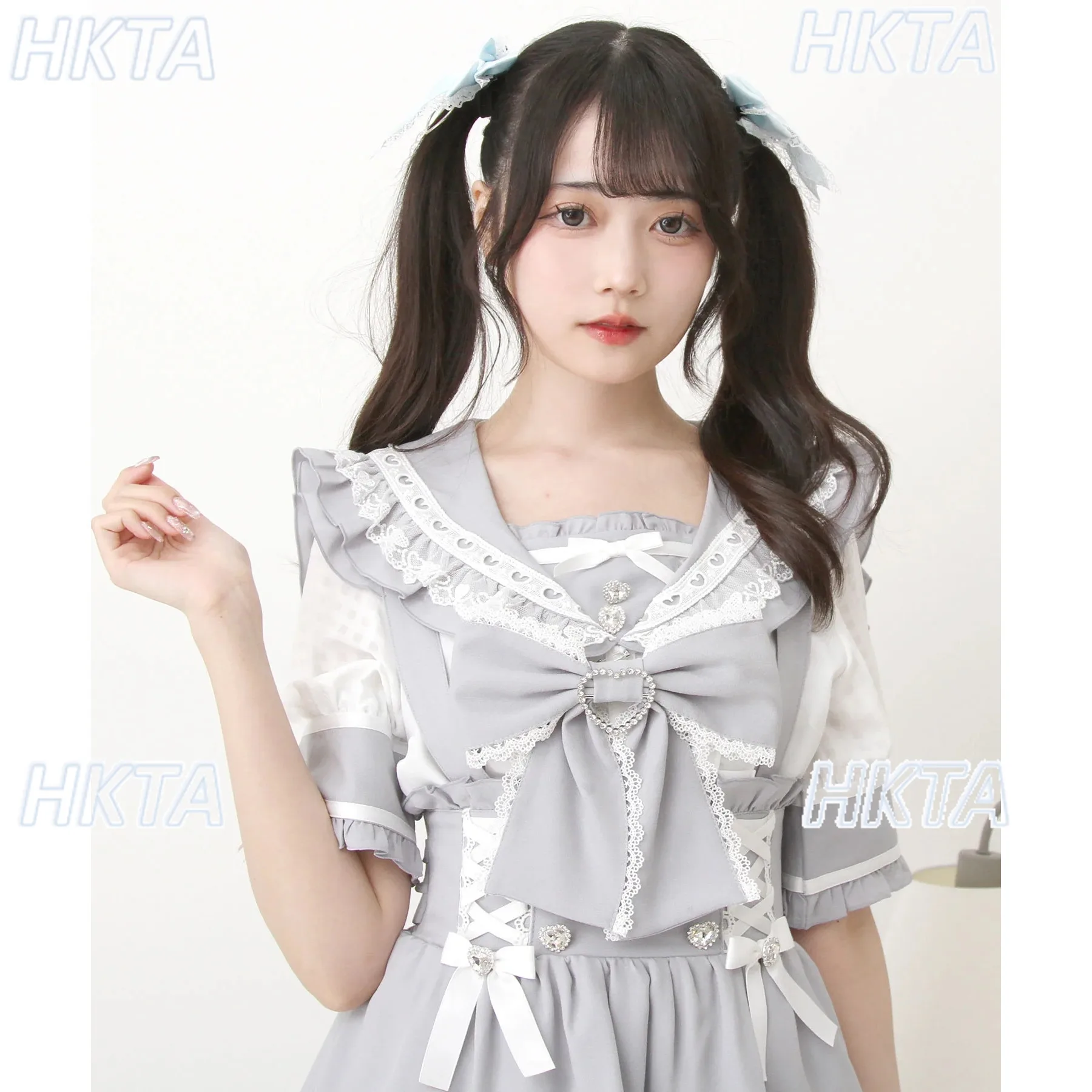 

Японский стиль, милая рубашка в стиле Лолиты с большим бантом и матросским воротником, лето 2021, новая блузка Kawaii контрастных цветов, женский топ в стиле Лолиты