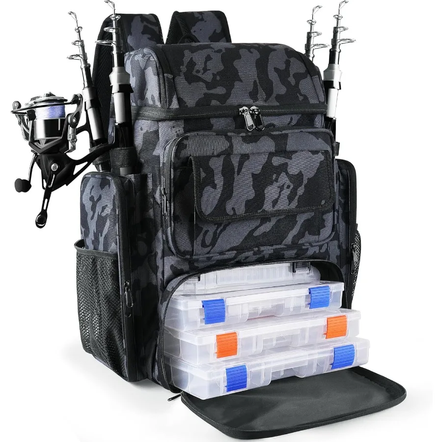 

Рюкзак для рыболовных снастей с держателями для удочек, большая сумка для снастей объемом 45 л, предназначенная для рыбалки, кемпинга и походов, приключений с Dura