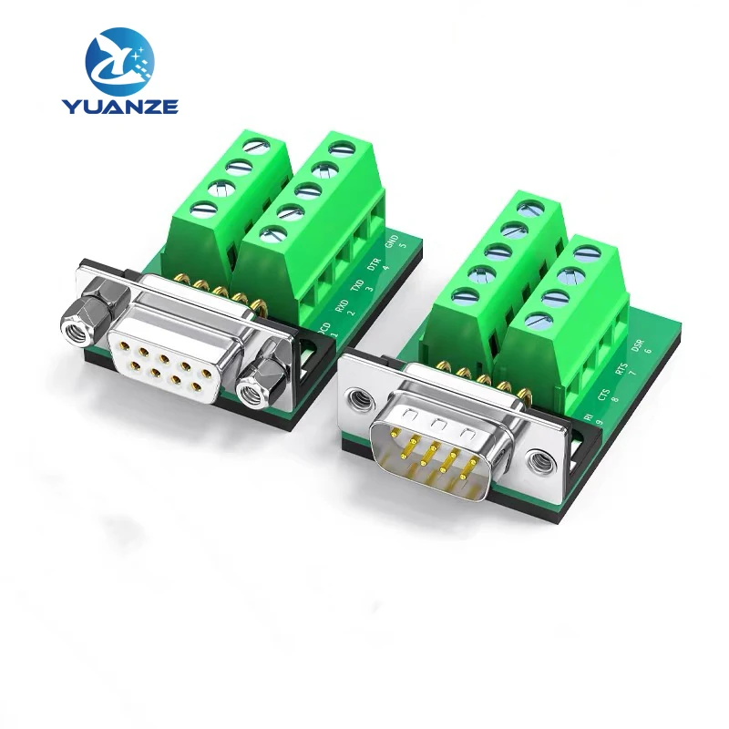 1PCS DB9 RS232 Serial to Terminal male Adapter Connector Breakout Board Black+Green