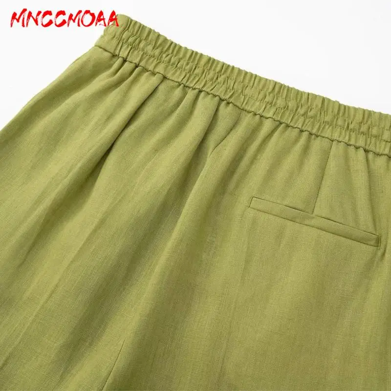 MNCCMOAA-Women\'s High Waist Wide Leg Pants, Solid Color, Casual, Loose, Simplicity, Linen Trousers, Summer Fashion, 2024