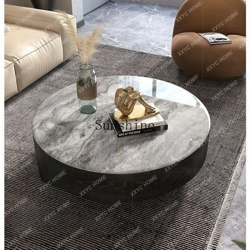 

light luxury round marble solid wood coffee table household small apartment simple coffee table