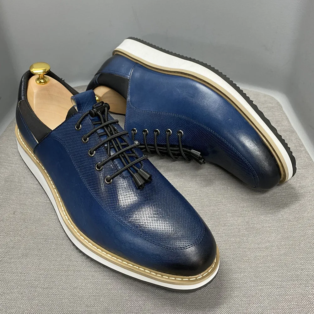 Fashion Men Casual Shoes 2022 New Brand High Quality Genuine Leather Lace Up Luxury Sneakers Blue Black Breathable Flat Oxfords