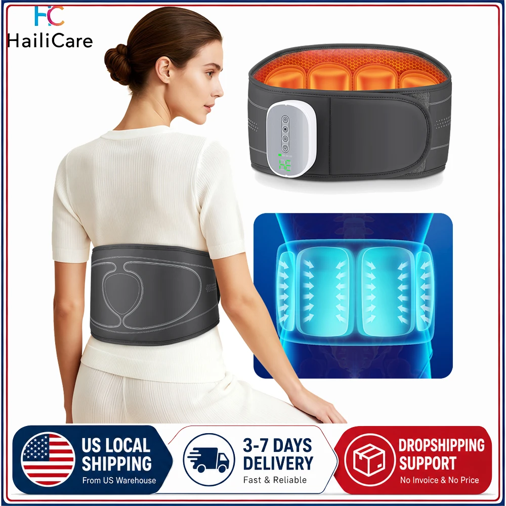 Cordless Heating Waist Belt Airbag Decompression Lumbar Support Belt 4 Levels Hot Compress Back Massager Brace Relieve Fatigue