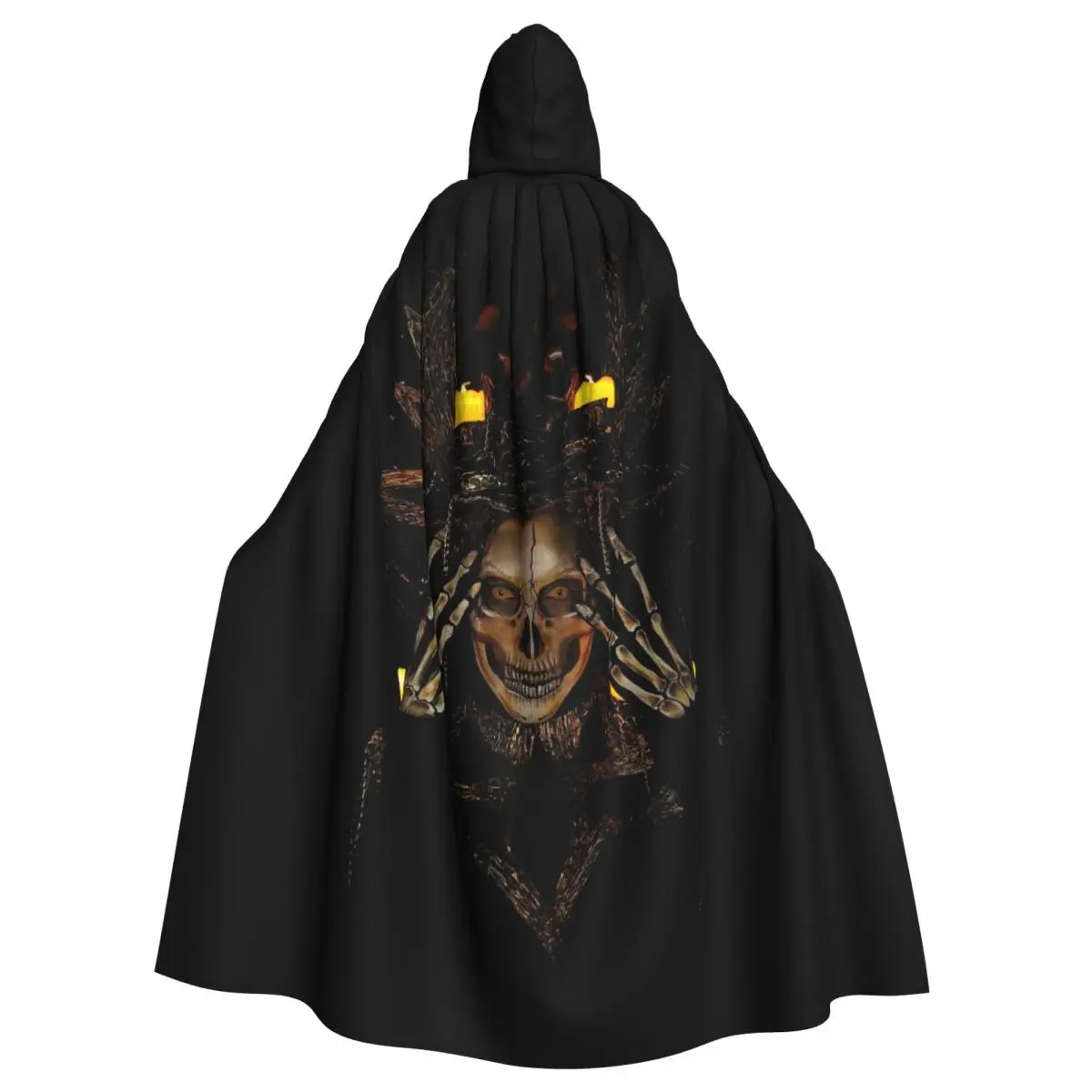 

Fiery Skull Cloak with Candle Design for Halloween Horror Cosplay Unisex Adult Cloak with Hood Long Witch Costume Cosplay