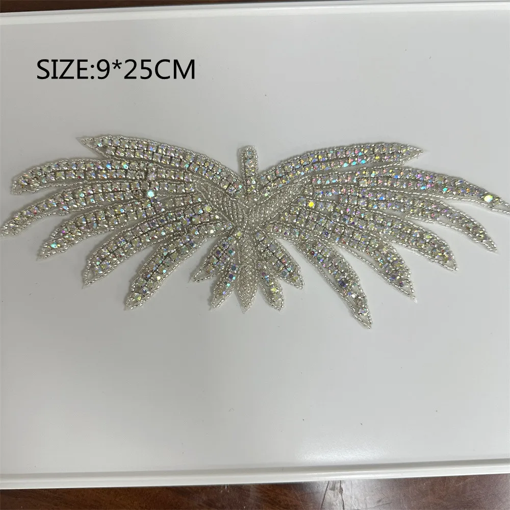 1 Stück AB Silber Strass-Applikation Blumen-Patch zum Aufbügeln/Aufnähen Hochzeitskleid-Accessoires zur Kleiderdekoration – Detail 2