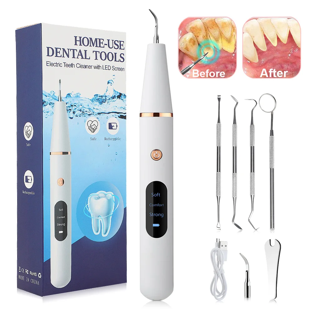 

Ultrasonic Dental Scaler Electric Oral Teeth Tartar Remover Calculus Plaque Stains Cleaner Removal Teeth Whitening Tool with LED