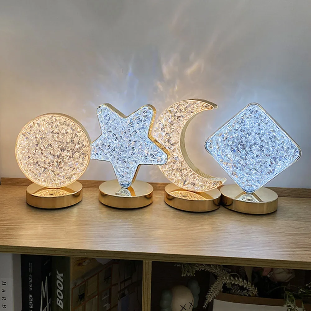 โคมไฟตั้งโต๊ะ LED อะคริลิคโคมไฟข้างเตียงควบคุมด้วยการสัมผัสหรี่แสงได้โคมไฟดวงจันทร์ไฟ LED กลางคืนรูปดาวตกแต่งบ้าน