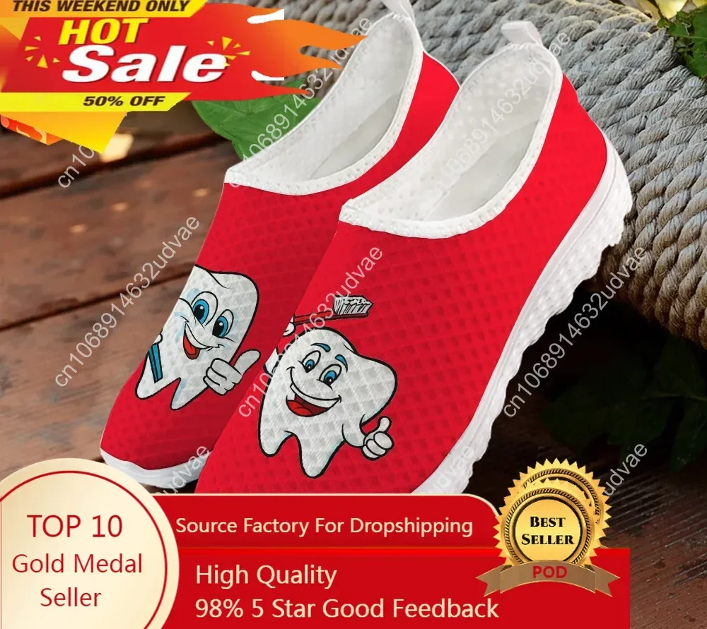 Cute Cartoon Toothbrush Pattern Sneakers para mulheres, sapatos femininos casuais, deslizamento, dentes, dental, sapatos de senhoras dentista, verão