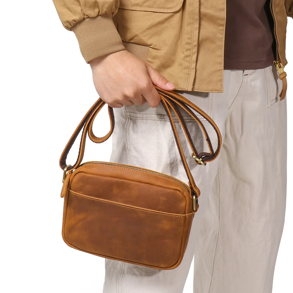 Retro Genuine Leather Crossbody Bag, Stylish and Minimalist Design, Durable and Wear-Resistant Top-Layer Cowhide Shoulder Bag