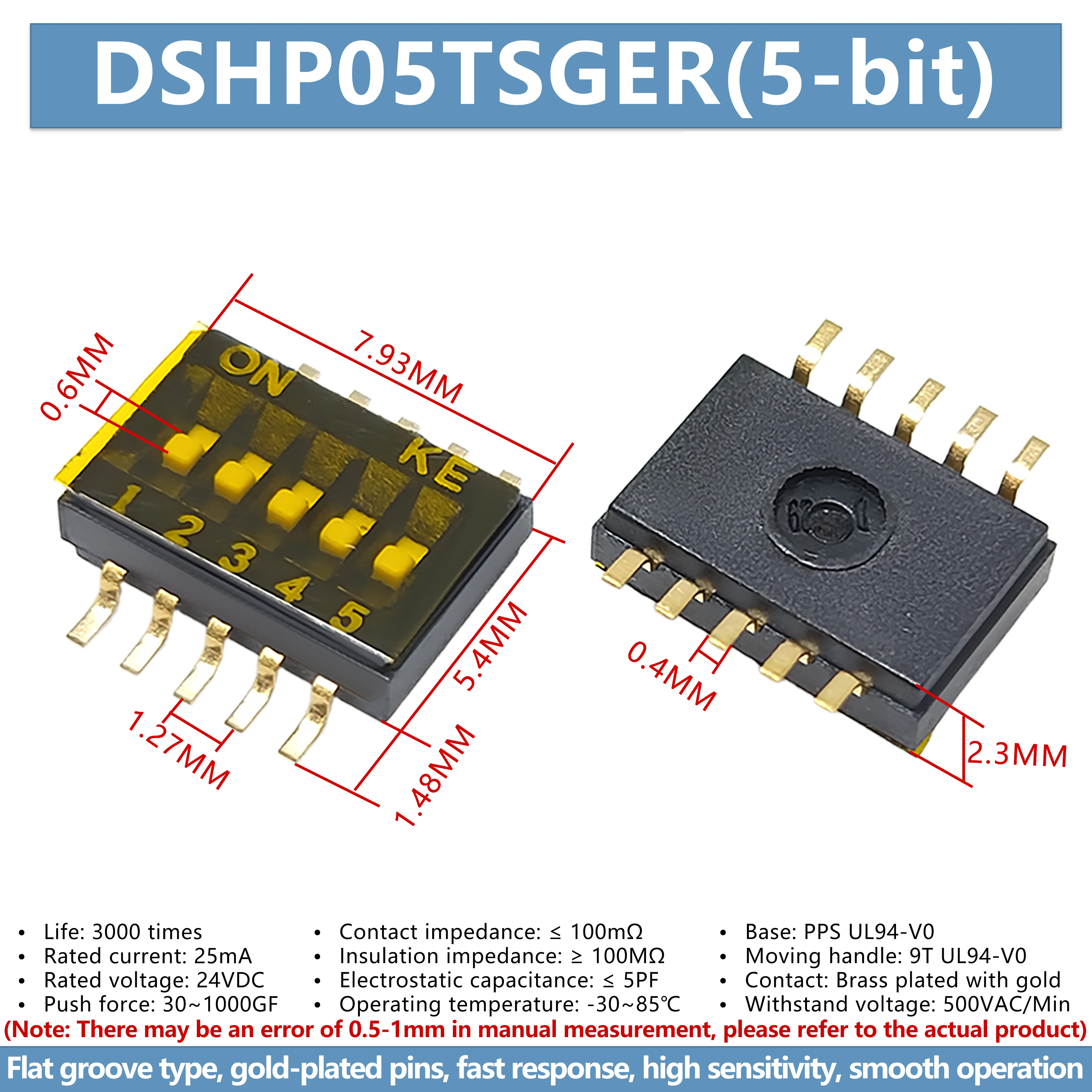 Brand new original KE DSHP05TSGER 1.27mm dip switch 5-position patch 5P 5-way coding (5 pieces)