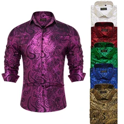 Luxe Paars Vergulde Paisley Shirts Voor Mannen Lange Mouwen Social Prom Party Mannen Kleding Knoop Down Kraag Formele Jurk Shirt