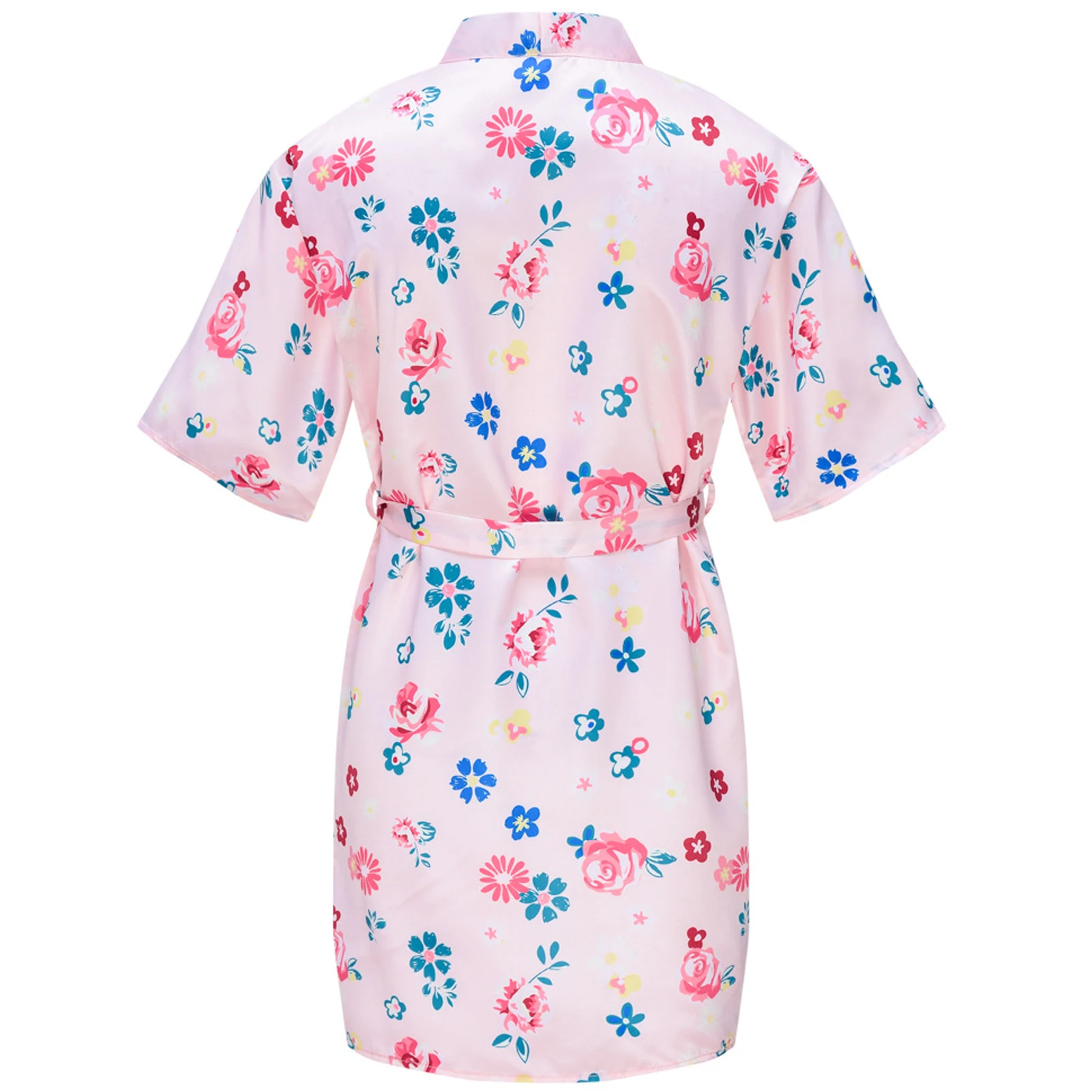 Girls Nightgown with Belt Satin Silk Kids Bathrobes Pajama Short Sleeve Sleepwear Children's Kimono Spa Cape Casual Homewear