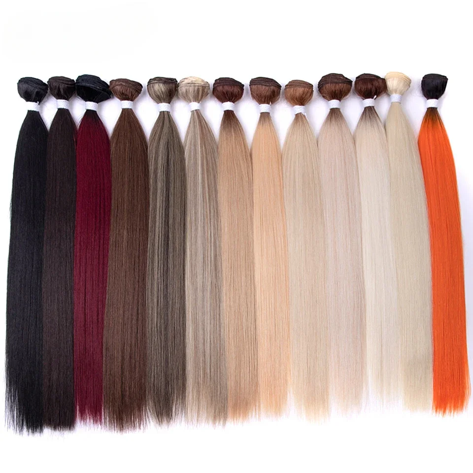 

Synthetic Straight Hair Extension Salon Natural Hair Bundles 24-36 inches Ombre Brown Blonde Fake Hair High Temperature Fiber