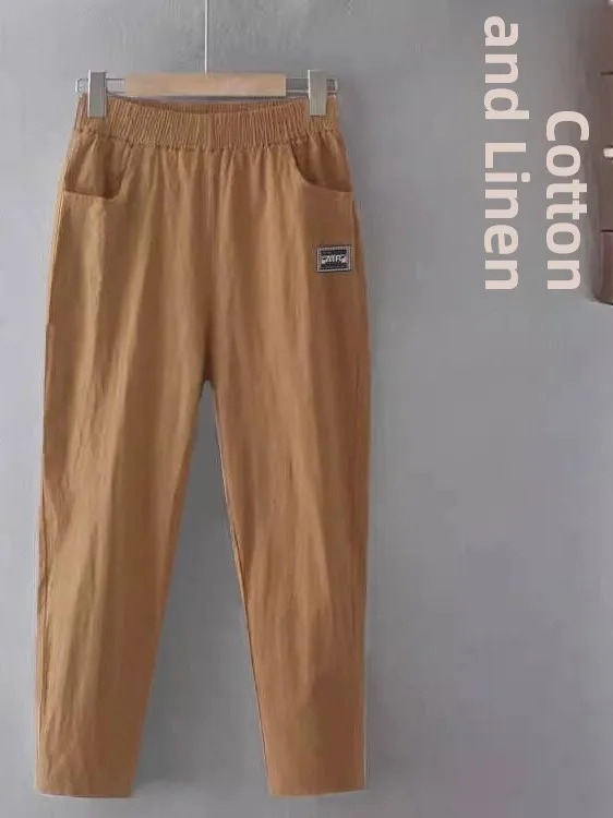 فضفاض القطن الكتان السراويل النسائية الحريم السراويل أمي فضفاضة التخسيس الصيف رقيقة تسع نقاط مستقيم الساق السراويل #1