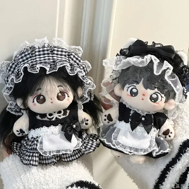 10cm baby clothes maid outfit cotton doll cute lace black and white maid uniform headband dress bib set