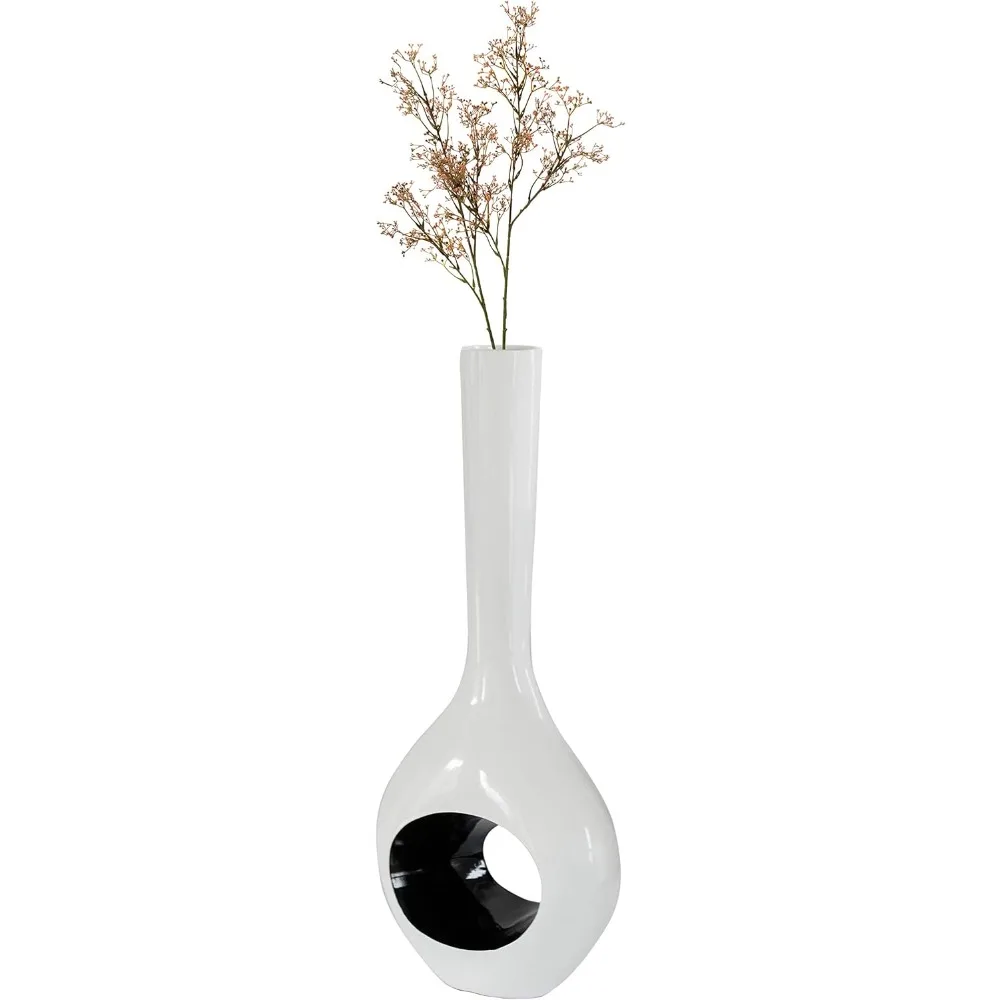 White Vase with Hole Inside Black 45 Inch Tall Vase for Home Décor, Interior Decoration, Modern Floor Vase, Tall Vases for Floor