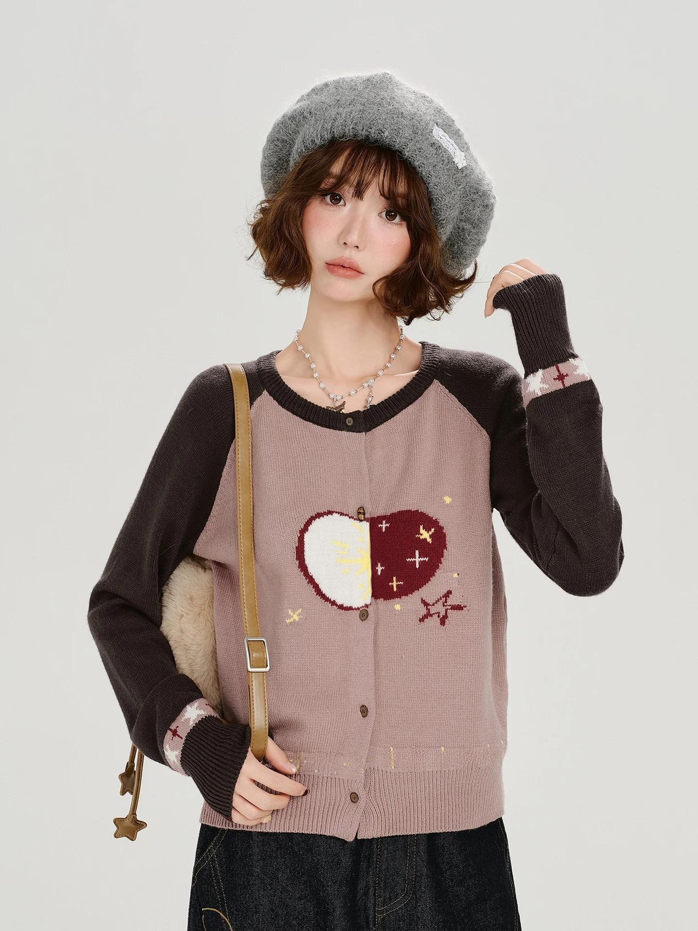 

Женский вязаный кардиган в американском ретро-стиле с открытыми плечами, свободного кроя, с цветочным узором, мягкий, уютный, с длинными рукавами