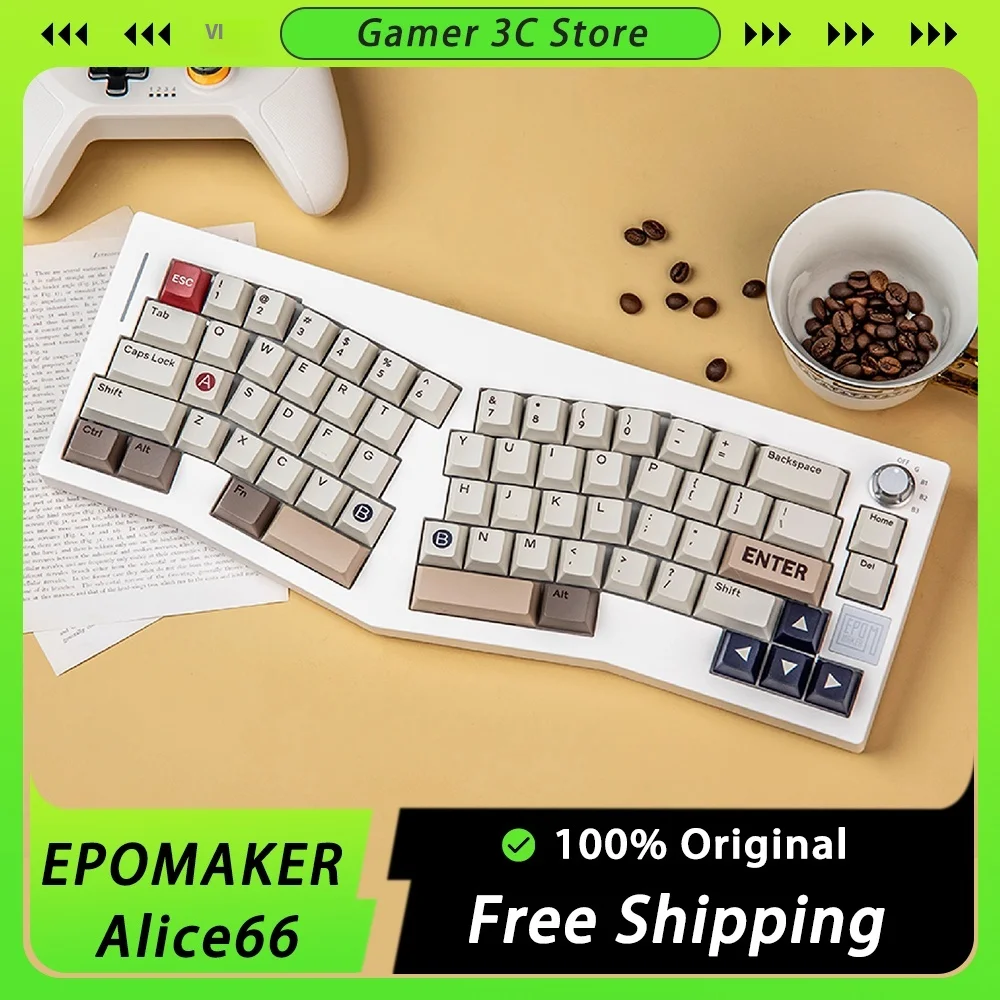 EPOMAKER Alice66 Mechanical Keyboard Three Mode Wireless Bluetooth Keyboard Ergonomics VIA Custom Hot swap PBT Game Office Gifts