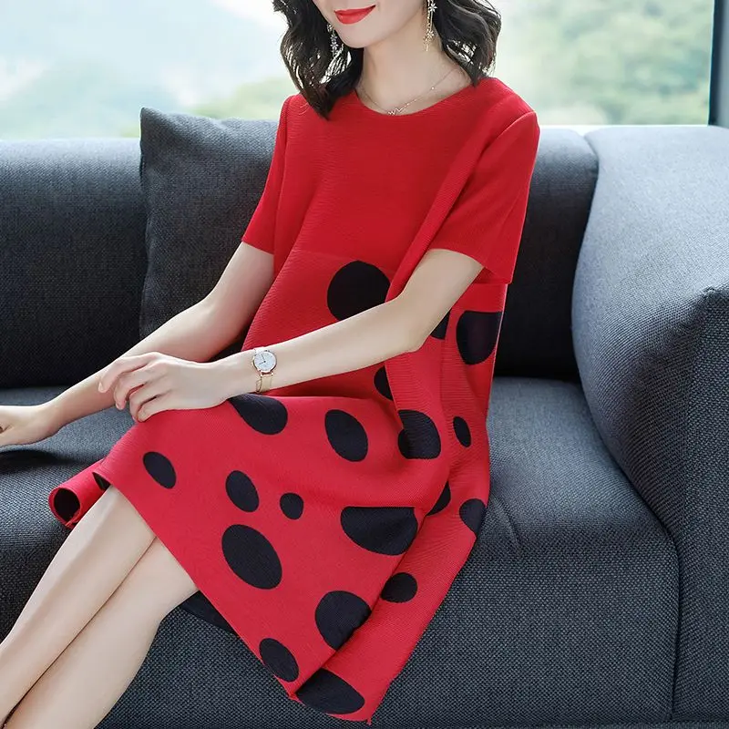 

Elegant O-Neck Spliced Printed Polka Dot Vintage Dress Women's Clothing Summer New Loose Commuter Short Sleeve Dresses