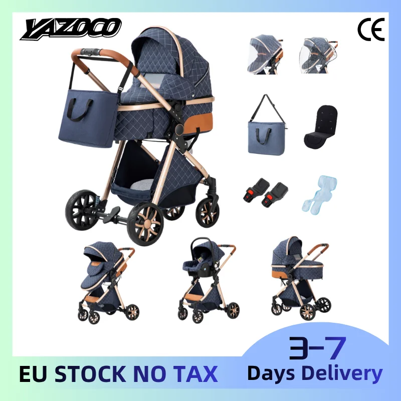 Poussette bébé 3 en 1 avec siège auto, landau d'été respirant, châssis en aluminium léger, système de voyage compact et pliable