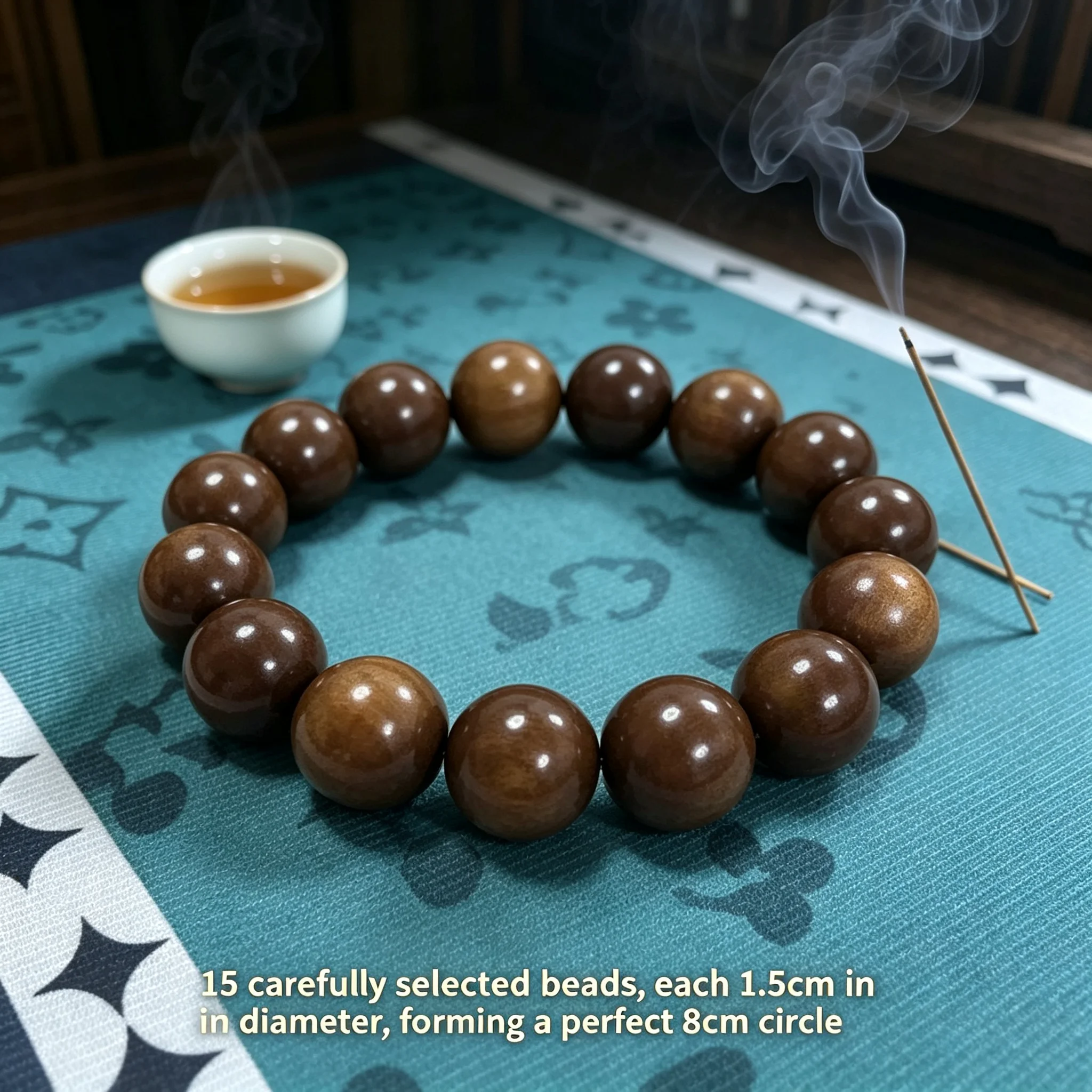 Natural Brown Beaded Bracelet 15 Beads 1.5cm Jewelry Gift Box Set Meditation Mindfulness Wellness Bracelet for Men Women