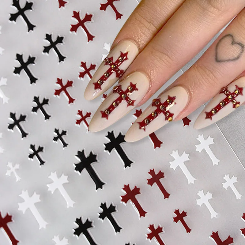 Retro Cross Nail Stickers Punk Snake Nail Decals Geometry Strips Dots Design Self Adhsive Nail Art Stickers Women Nail Supplies