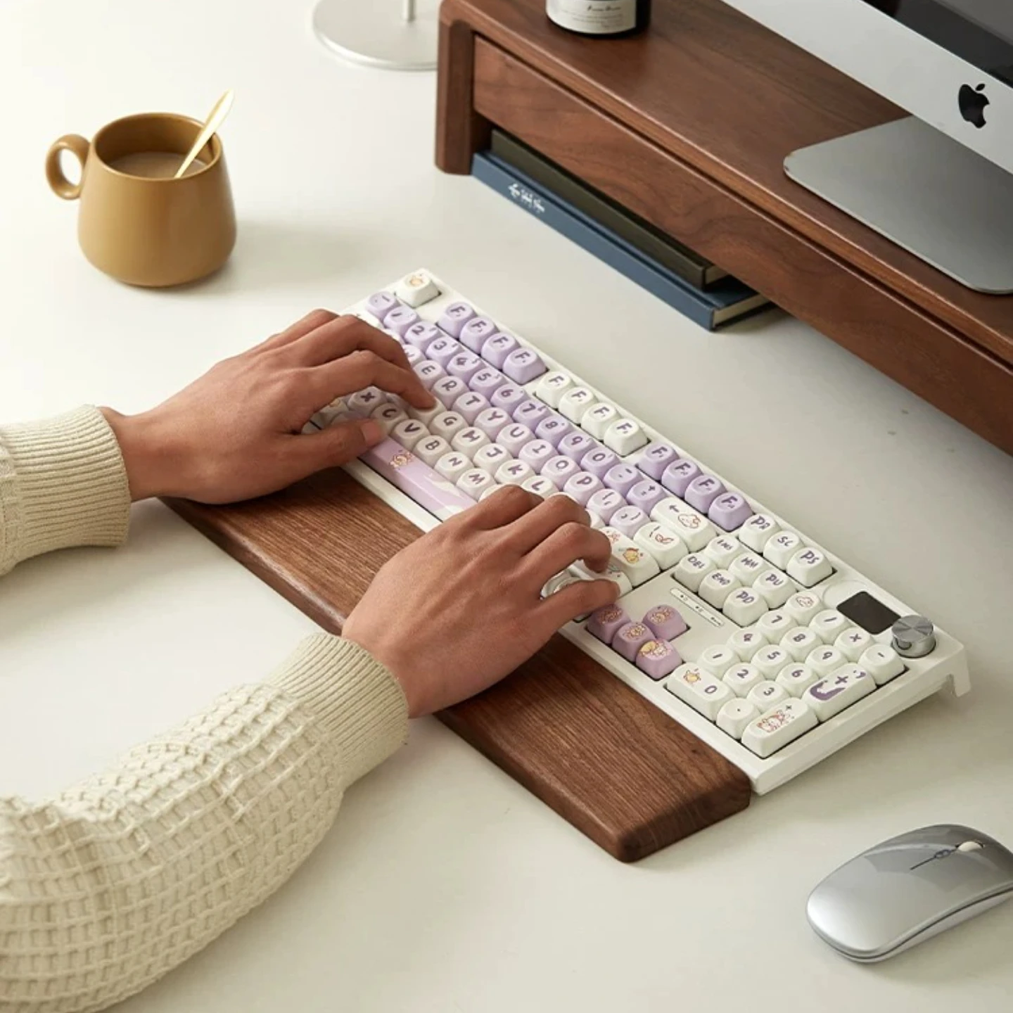 Walnut Wood Wrist Rest Custom Solid Wood Palm Stress AntiSlip Stickers Ergonomic Wooden Palm Rest with Non Slip Base Gaming PC