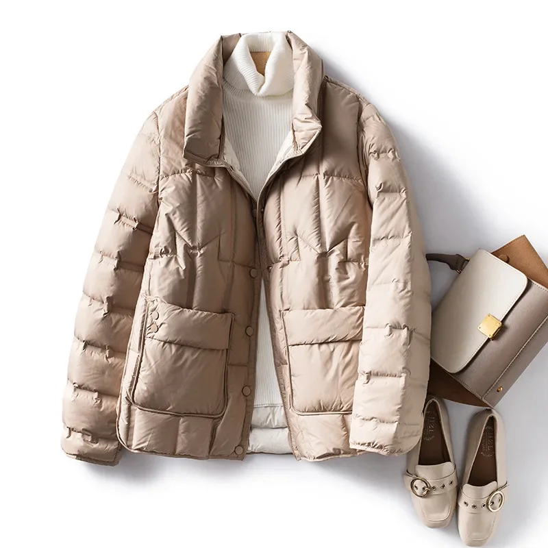 Moda damska krótka zimowa kurtka puchowa 2024 New Arrival 90% biały puch kaczy moda ciepła lekka na co dzień kobieca parka
