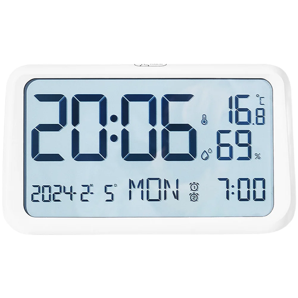 Large Format Digital Alarm Clock with LCD Screen Night Light Calendar for temp Display Minimalist Design Plastic Construction