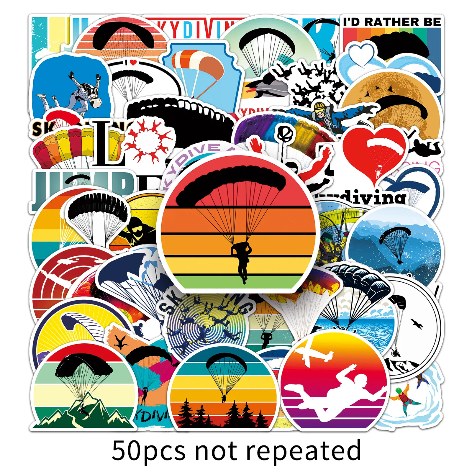 10/30/50PCS Thrilling Skydive Cartoon Stickers Extreme Sports Sticker DIY Scrapbook Luggage Laptop Phone Car Bike Skateboard Toy