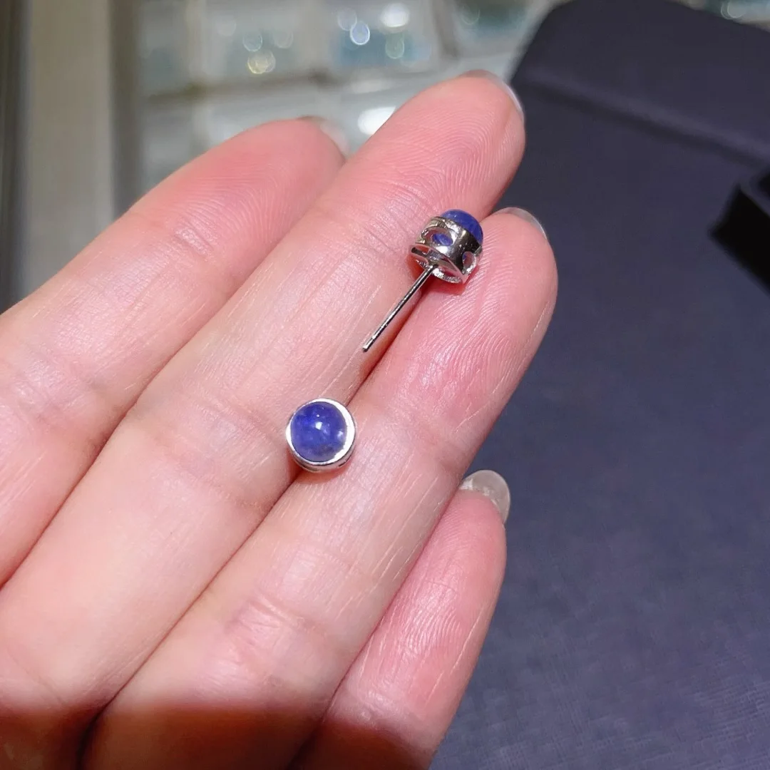simple 925 silver blue sapphire stud earrings for daily wear 5mm total 1ct sapphire earrings with 3 layers 18K gold plated