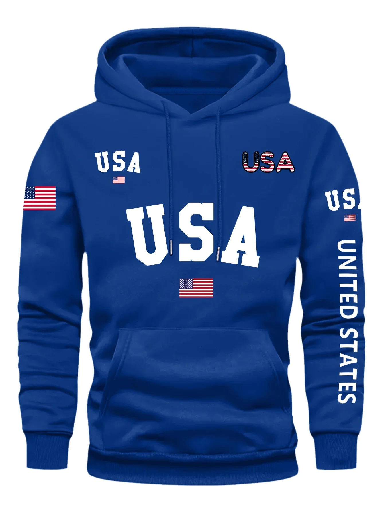 USA Flag Design Print Men's Fashion Casual Hoodie Comfy Long Sleeve Pullover Hoodie Ideal For Daily And Outdoor Wear