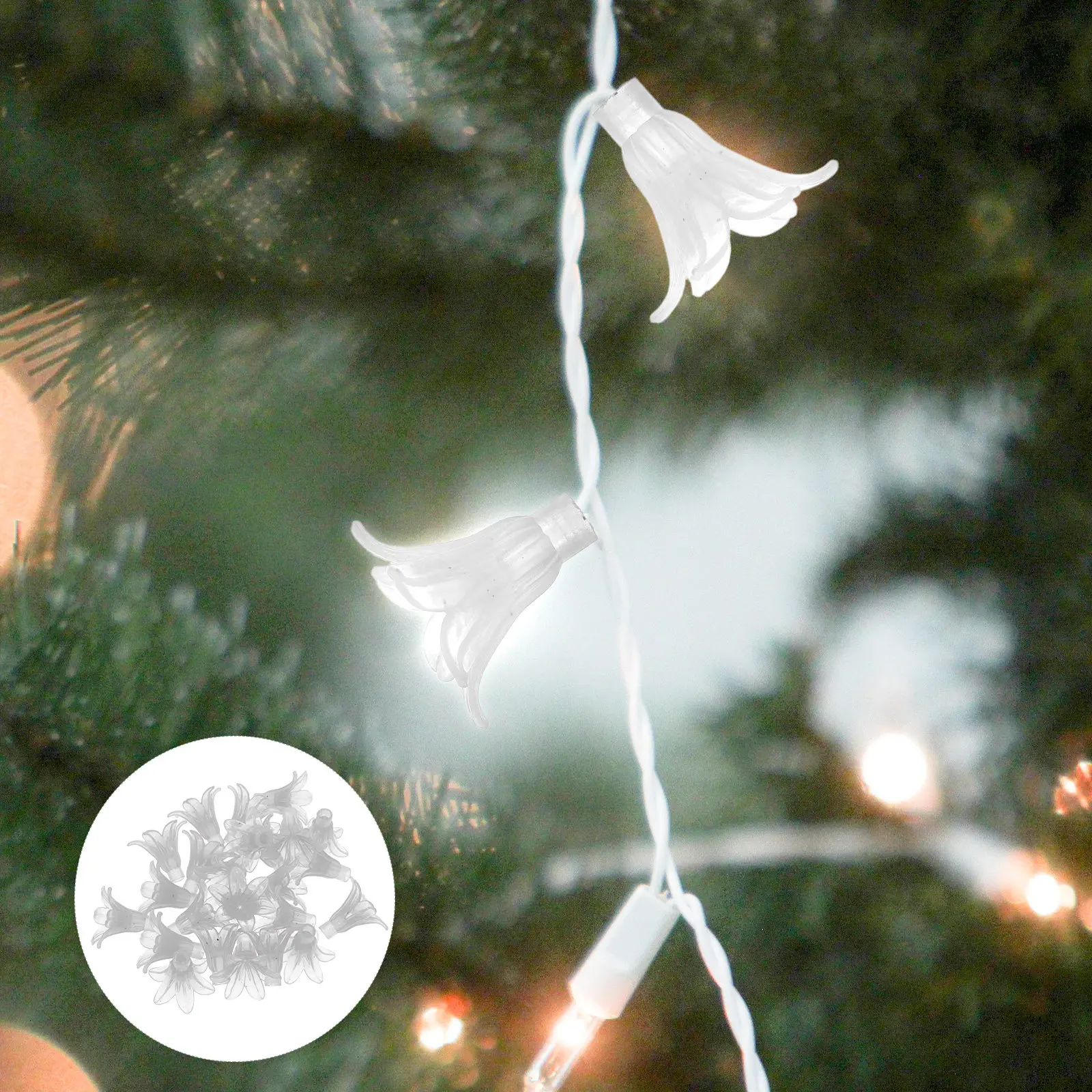 

100Pcs Floral Trumpet-Shaped Clear Plastic Lamp Shade Covers for 5Mm LED String Lights Waterproof Outdoor Patio Lawn Landscape