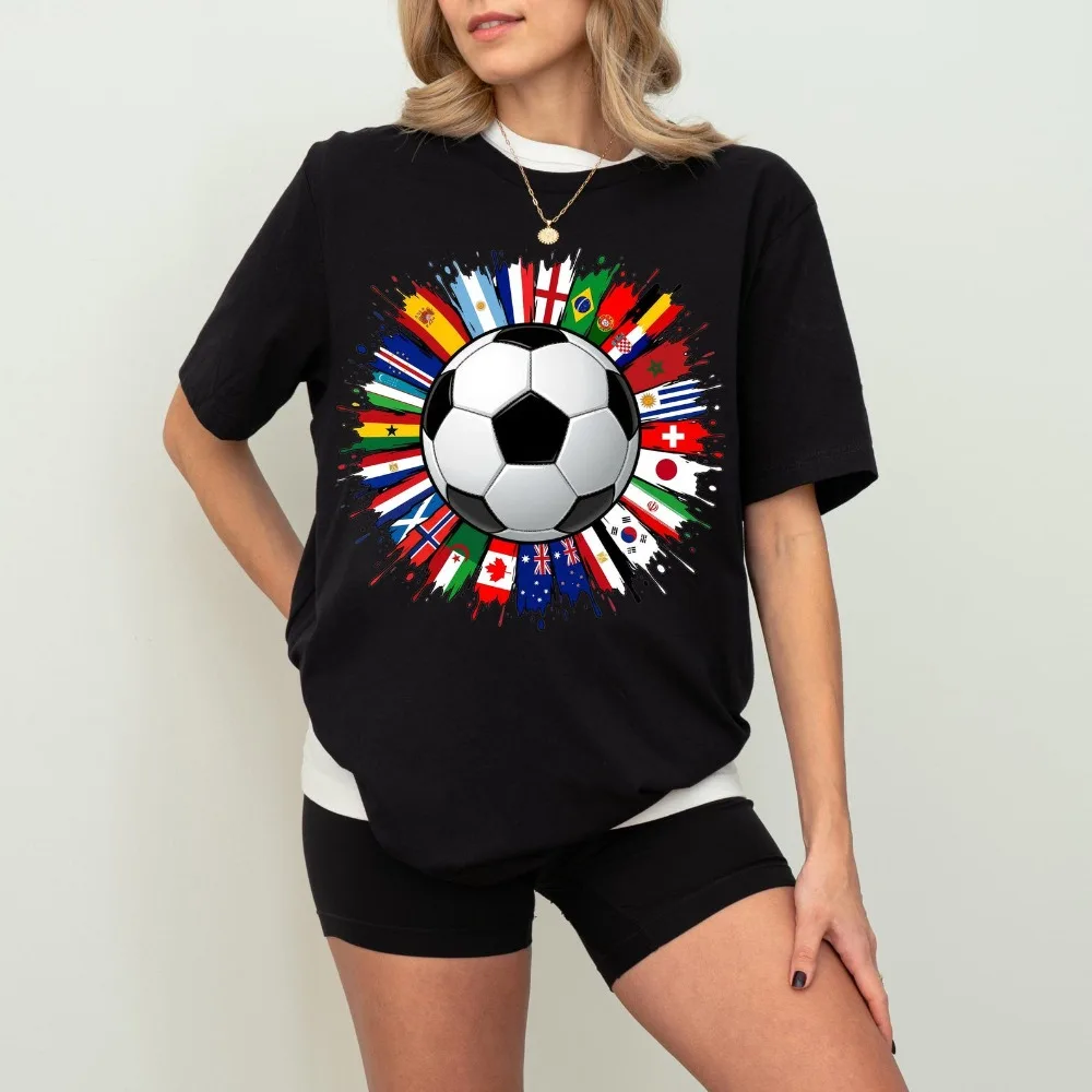 

Women's Football World Flags Print T-Shirt Casual Cotton Short Sleeve Tee Sporty Loose Top for Soccer Fans Tops Women Clothing