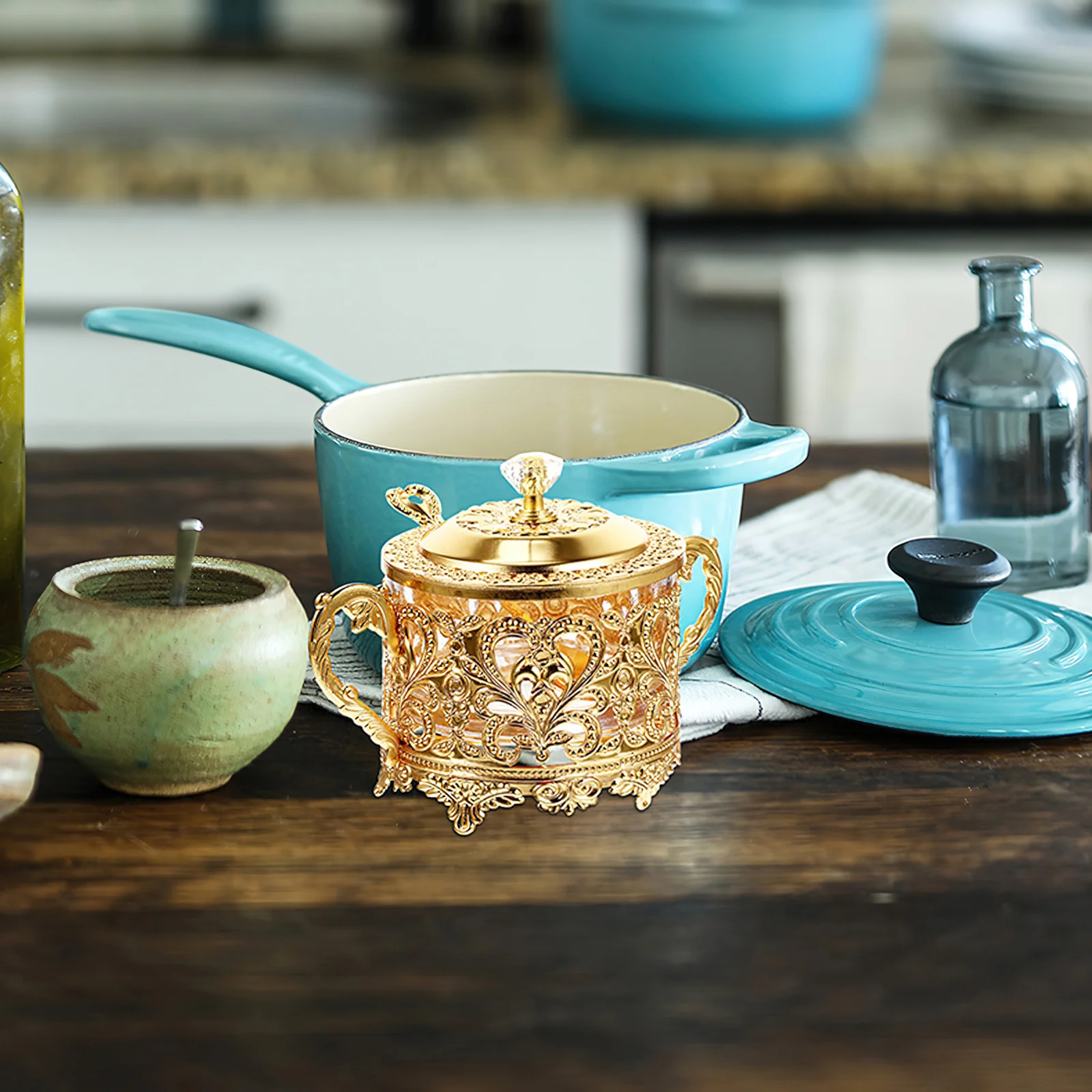 

Premium 2 Pack Golden Glass Storage Jars with Lids Spice Containers for Kitchen Seasoning Sugar Candy Party Festival Gift Box