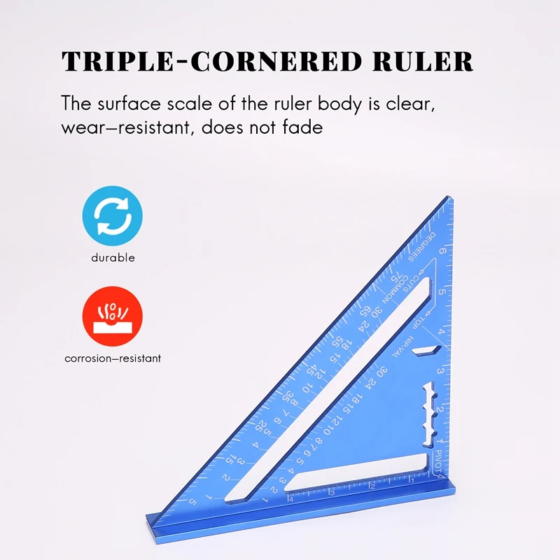 HOT SALE 90 Degree Triple-Cornered Ruler Aluminum Alloy Angle Ruler Inch For Carpenter's Workshop 7 Inch Square Layout Tool