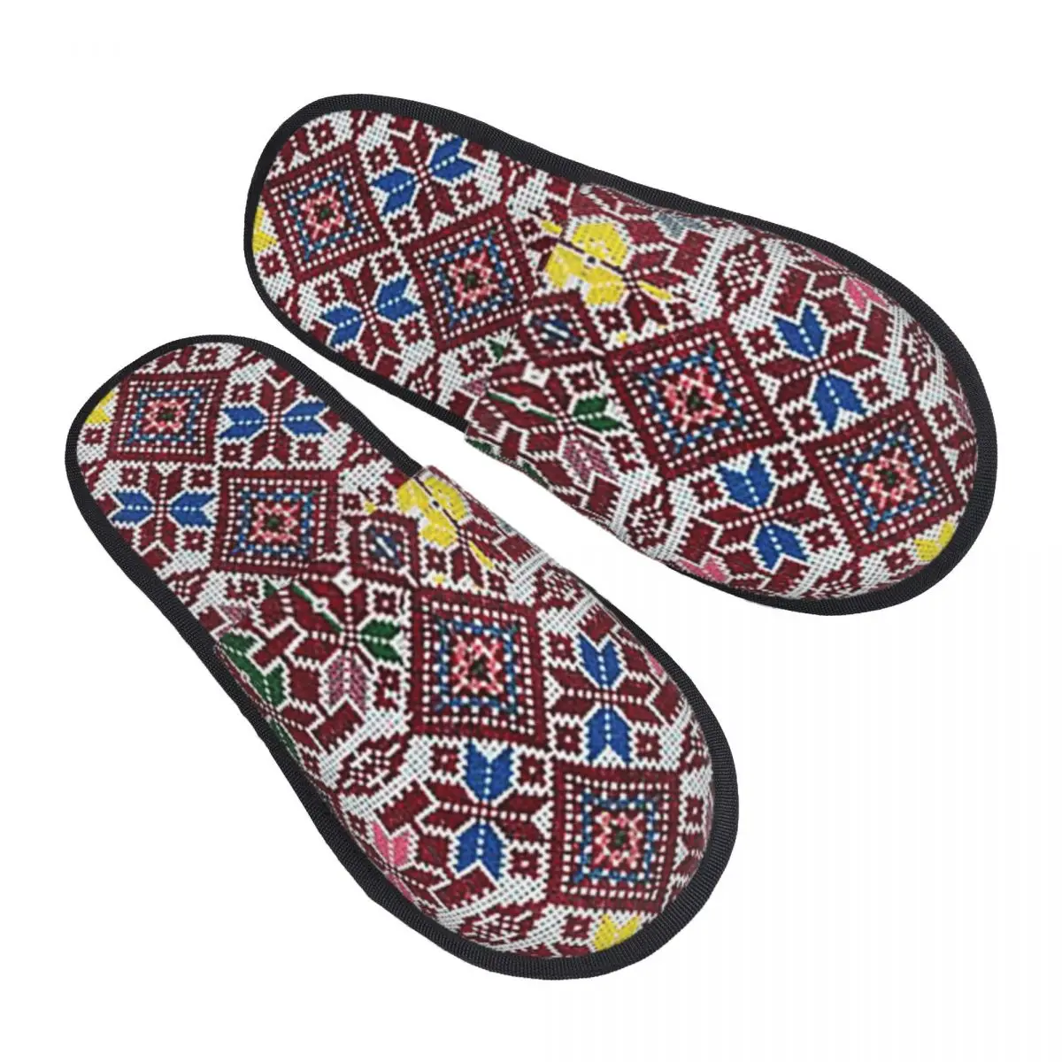 Custom Embroidery The Palestinian Traditional Tatreez Slippers Memory Foam Warm Soft Women House Slipper Indoor Cozy Shoes