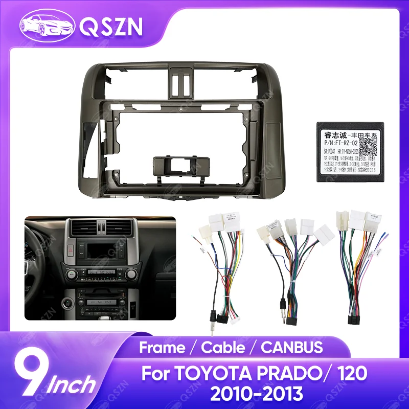 

QSZN Car Radio Frame For TOYOTA PRADO/120 2010-2013 9 inch 2DIN Radio Fascias Panel Frame Stereo Harness Wire Power Cable Canbus