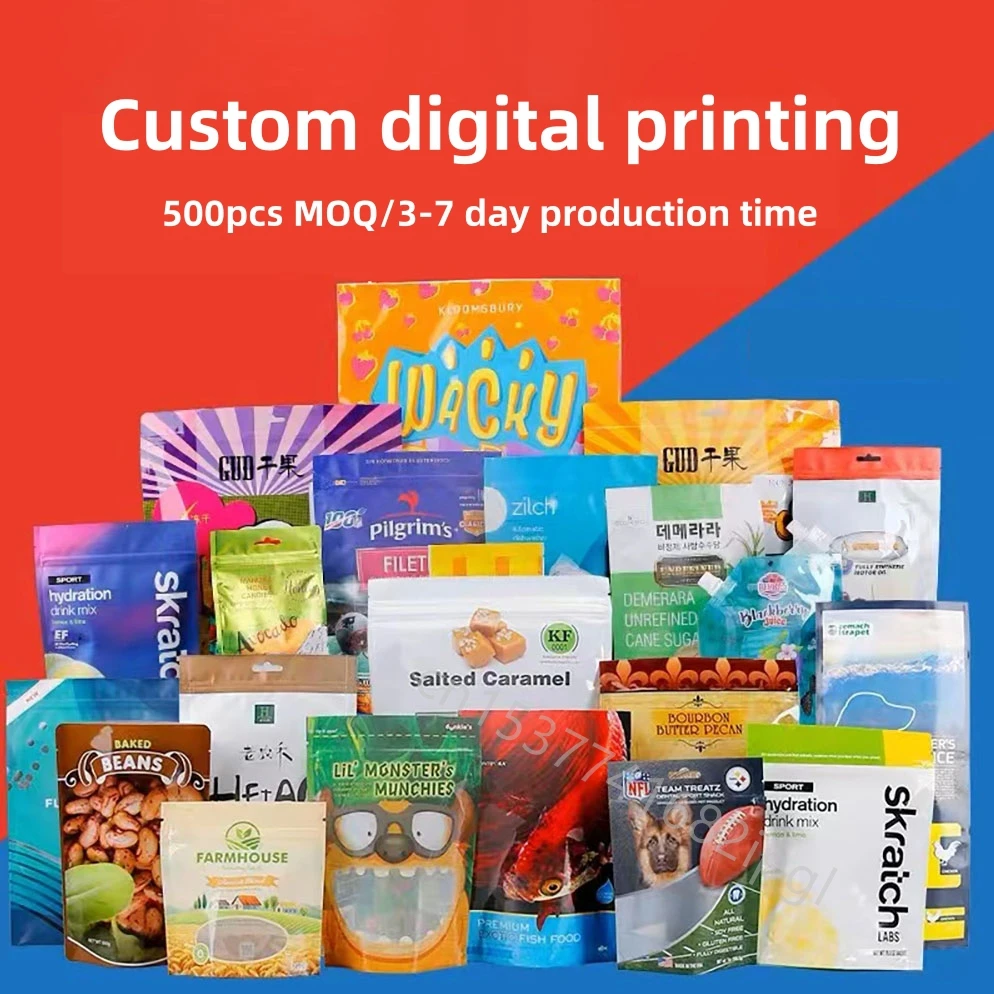 Low MOQ Digital Print Customized Halloween Candy Tea Food Packaging Bags With 7 Days Fast Lead Time