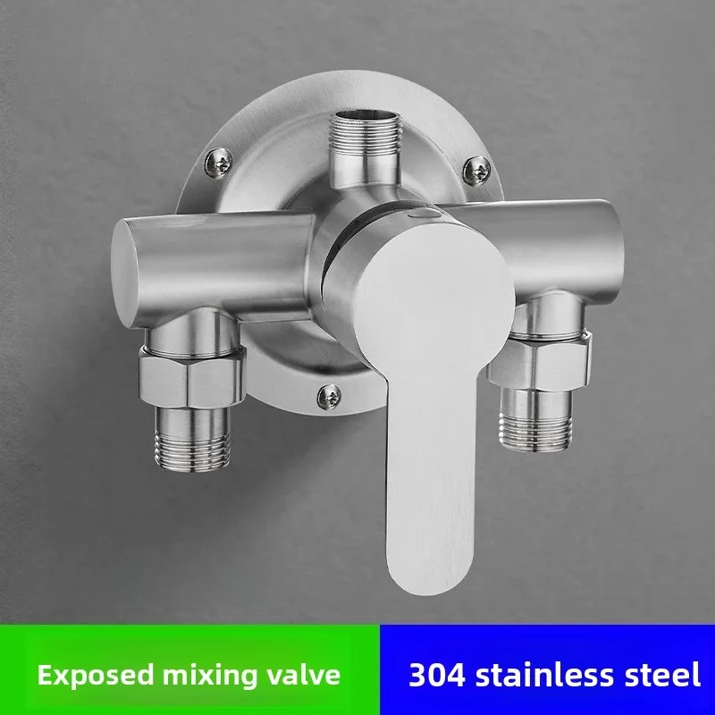 

304 stainless steel surface shower set hot and cold switch brushed water mixing valve faucet