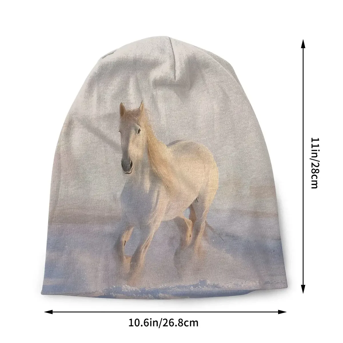 WHITE HORSE GALLOPING IN THE SNOW Bonnet Homme Fashion Galloping Horses Thin Skullies Beanies Caps Creative Hats