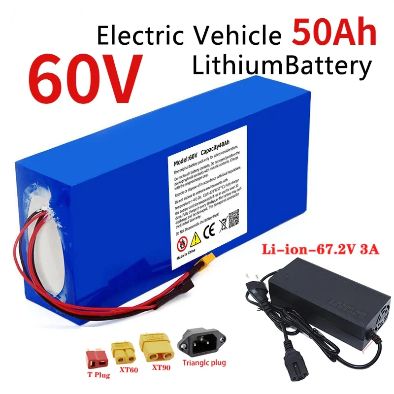 

60V 50Ah Electric Bike 18650 Battery for Scooter Motorcycle 67.2V 3000W rechargeable battery with same port BMS And 3A charger